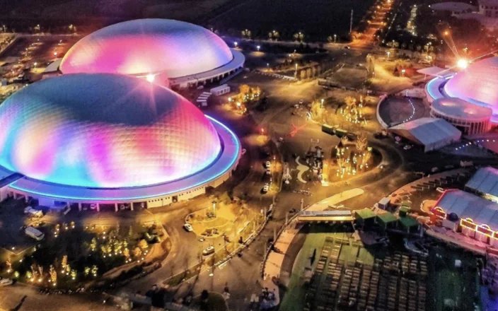 Illuminated domes at night