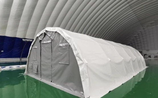 A single shelter unit inside the dome